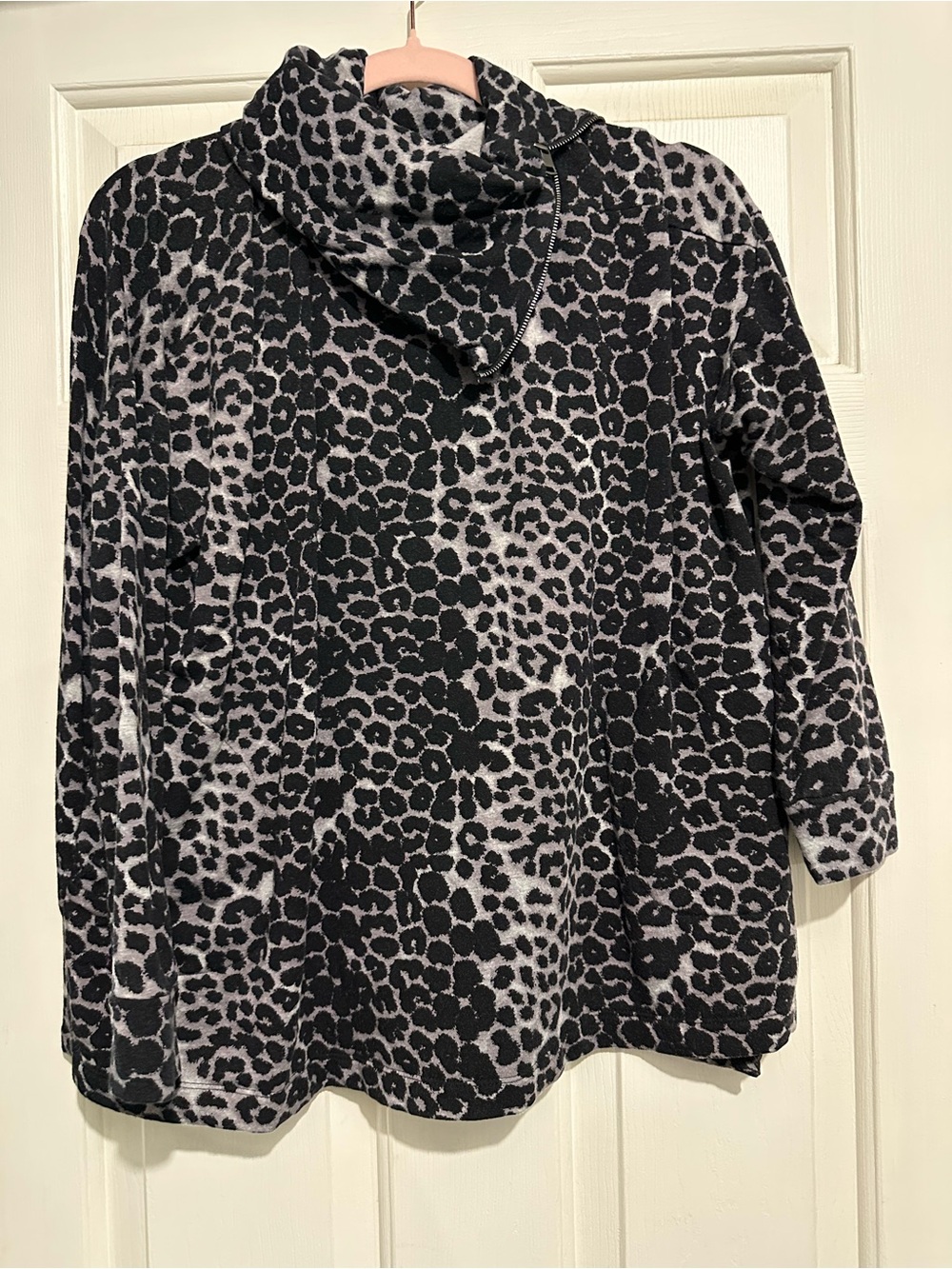 Soft Surroundings Black & Gray Leopard Cowl Neck Pullover